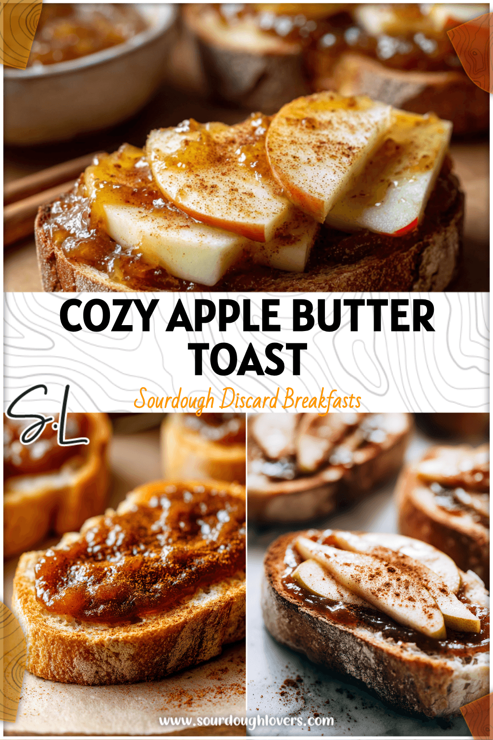 Golden sourdough slices topped with apple butter and cinnamon for a cozy baked breakfast bread.